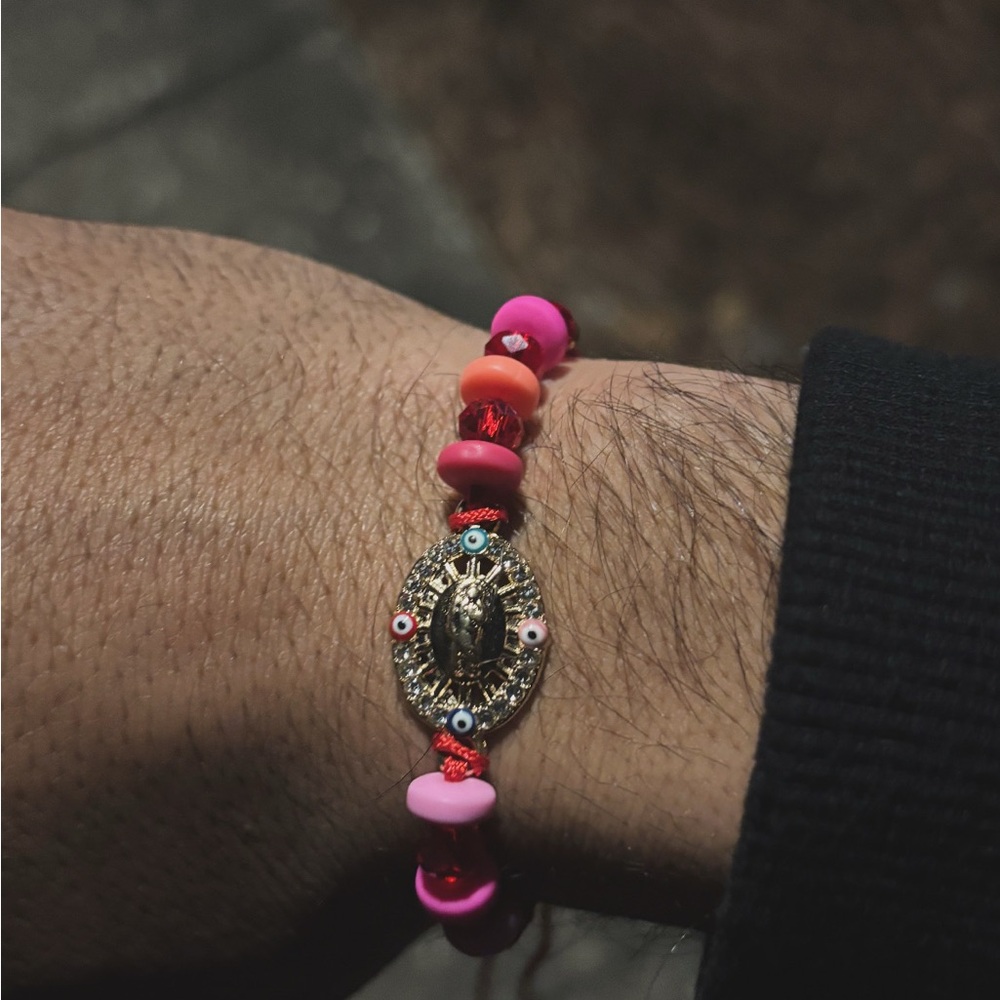 & Other Stories Pink and Red Beaded Bracelet with Gold Detail